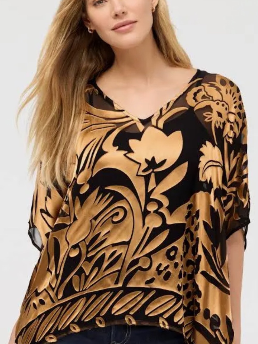 Johnny Was Black & Gold Davidii Burnout Croft Poncho Top Blouse XL NWT SILK